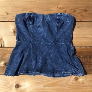 Pacsun peplum top strapless denim print